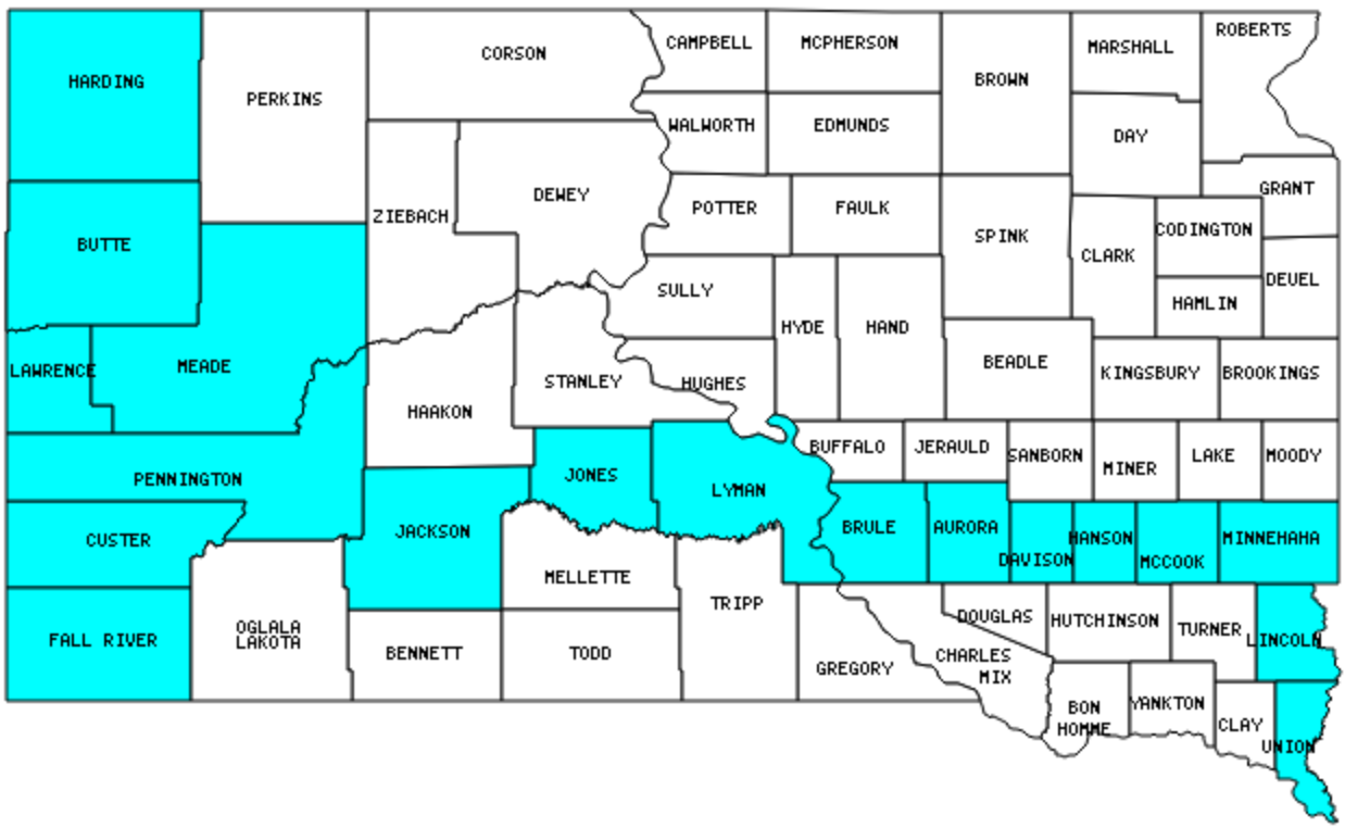 South Dakota Counties Visited
